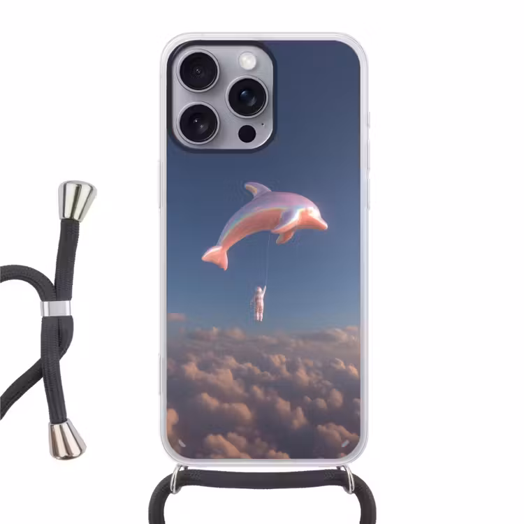 Dolfijn - Roze - Astronaut Hoesje iPhone 16 Pro Max met koord klein -3d