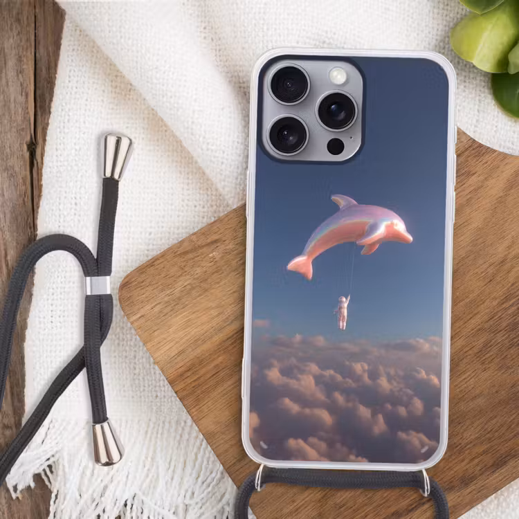 Dolfijn - Roze - Astronaut Hoesje iPhone 16 Pro Max met koord klein -sfeer4