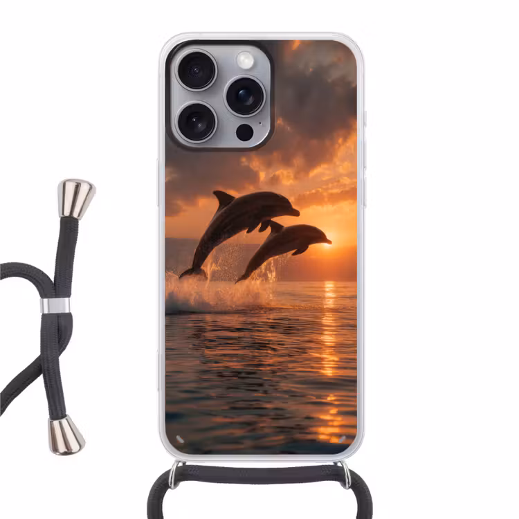 Dolfijnen - Zee - Realistisch Hoesje iPhone 16 Pro Max met koord klein -3d