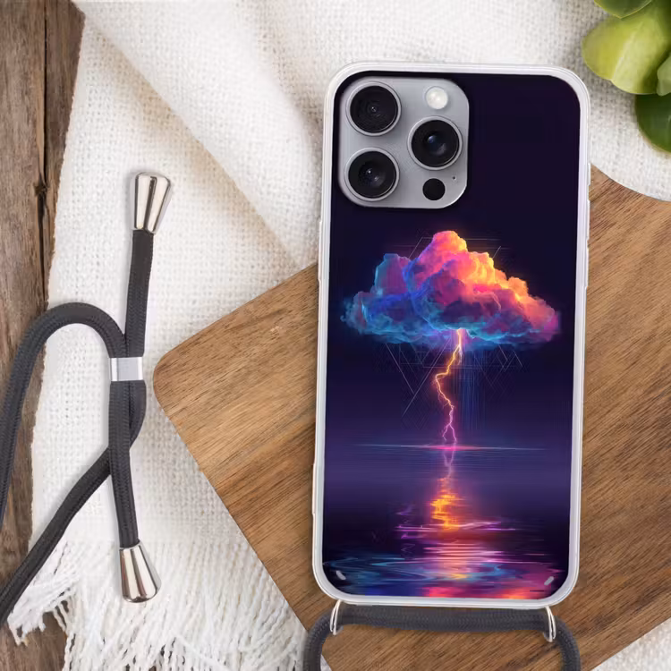 Donderwolk - Bliksemschicht - Licht - Blauw Hoesje iPhone 16 Pro Max met koord klein -sfeer4