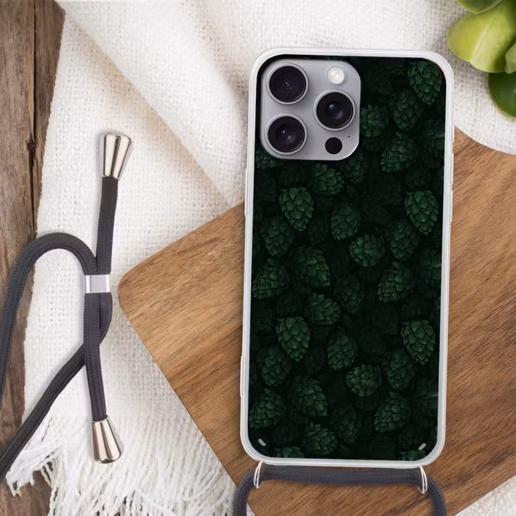 Donker - Groen - Hopbellen - Botanisch - Illustratie Hoesje iPhone 16 Pro Max met koord klein 804 -sfeer4