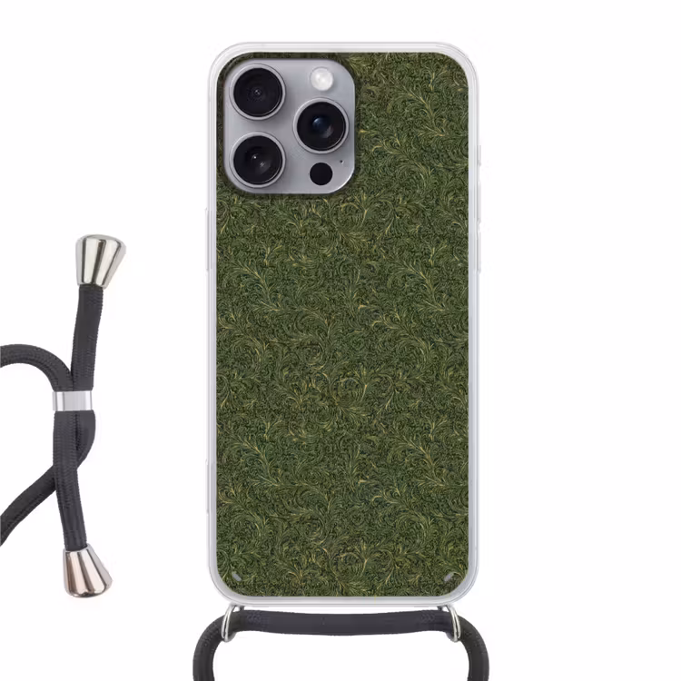 Donker - Groen - Krullend - Botanisch Hoesje iPhone 16 Pro Max met koord klein 804 -3d