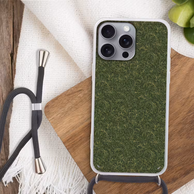 Donker - Groen - Krullend - Botanisch Hoesje iPhone 16 Pro Max met koord klein 804 -sfeer4