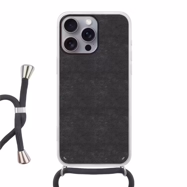 Donkergrijs - Asfaltstructuur - Ruw Hoesje iPhone 16 Pro Max met koord klein 804 -3d