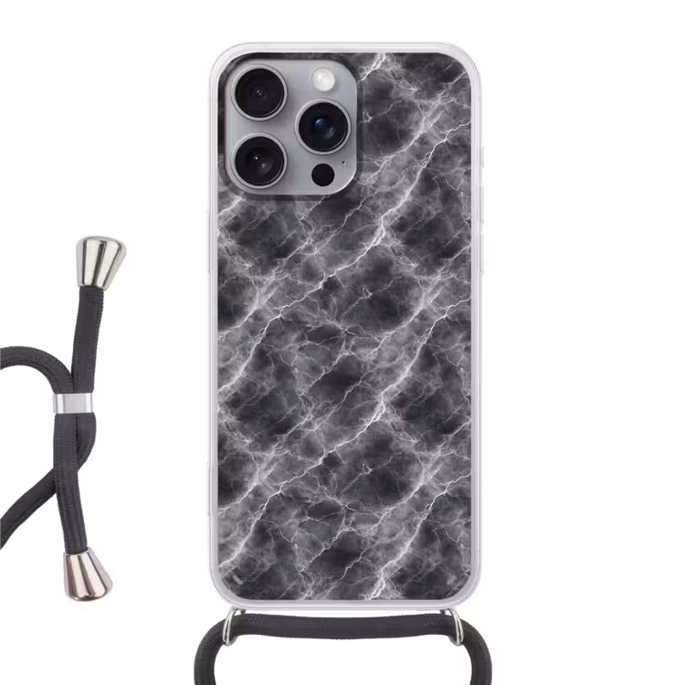 Donkergrijs - Bliksem - Marmer Hoesje iPhone 16 Pro Max met koord klein 804 -3d
