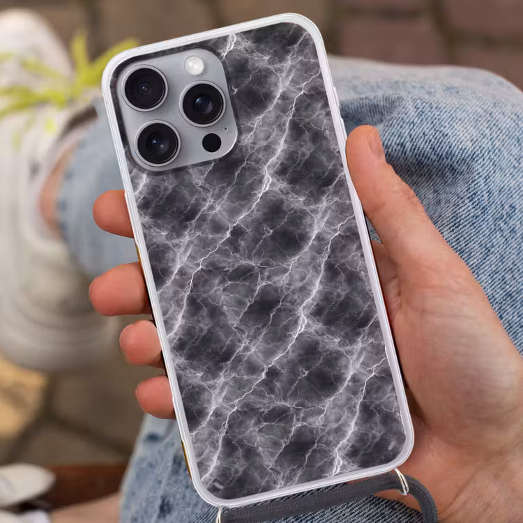 Donkergrijs - Bliksem - Marmer Hoesje iPhone 16 Pro Max met koord klein 804 -sfeer3