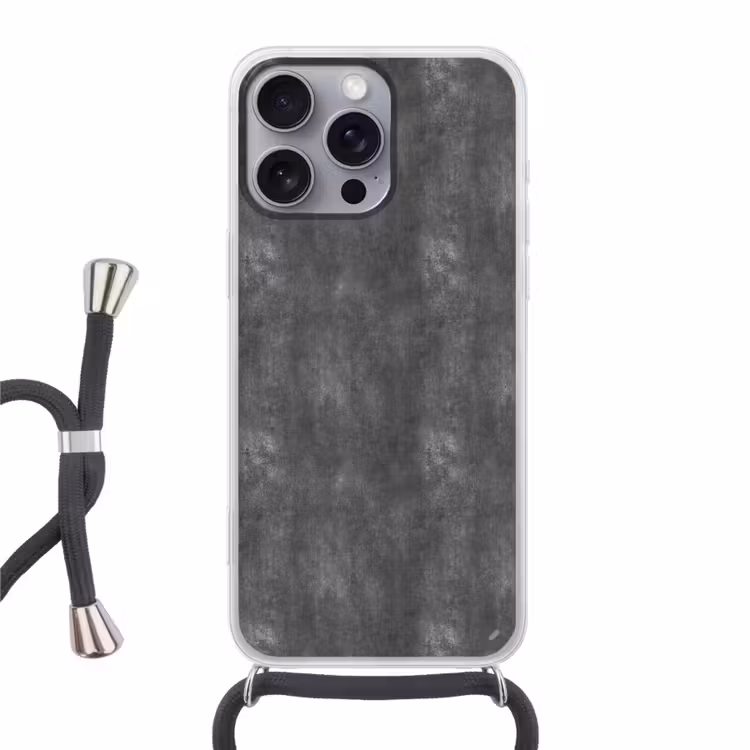 Donkergrijs - Ruw - Beton Hoesje iPhone 16 Pro Max met koord klein 804 -3d