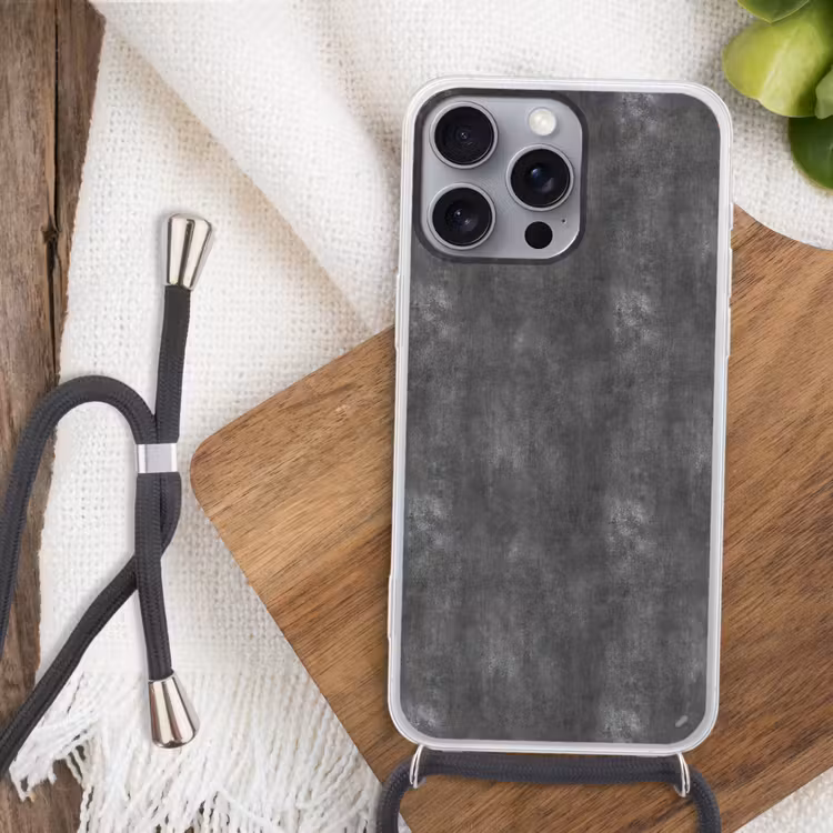 Donkergrijs - Ruw - Beton Hoesje iPhone 16 Pro Max met koord klein 804 -sfeer4