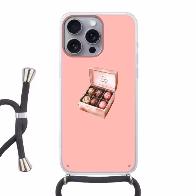 Doosje - Bonbons - Liefdevolle - Tekst Hoesje iPhone 16 Pro Max met koord klein -3d