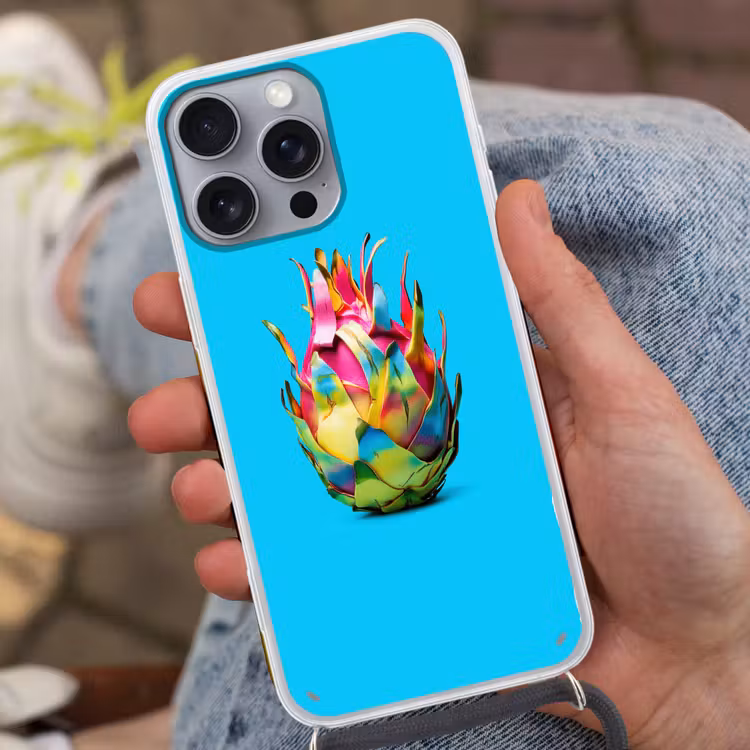 Drakenfruit - Blauw - Levendig Hoesje iPhone 16 Pro Max met koord klein -sfeer3