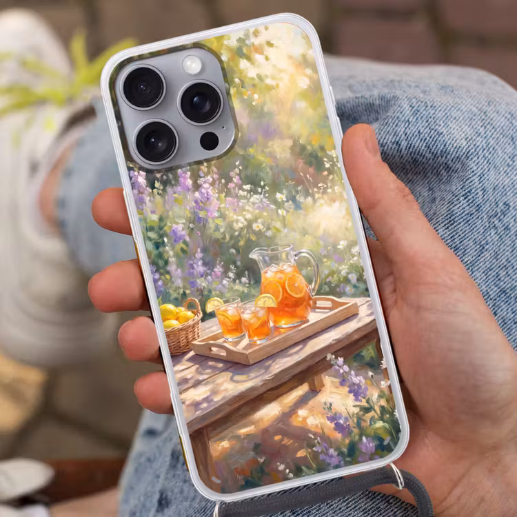 Drank - Citroen - Zomer - Tuin - Geel Hoesje iPhone 16 Pro Max met koord klein -sfeer3