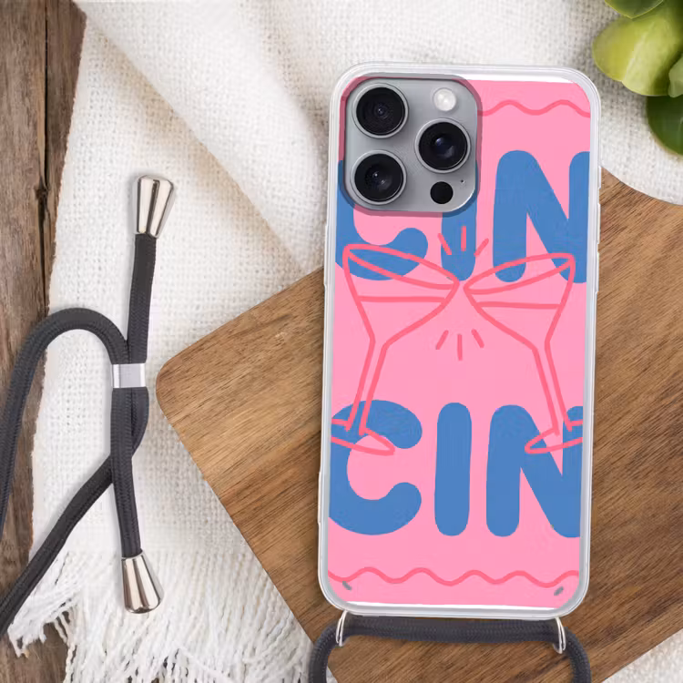 Drank - Glazen - Proost - Modern - Roze Hoesje iPhone 16 Pro Max met koord klein -sfeer4