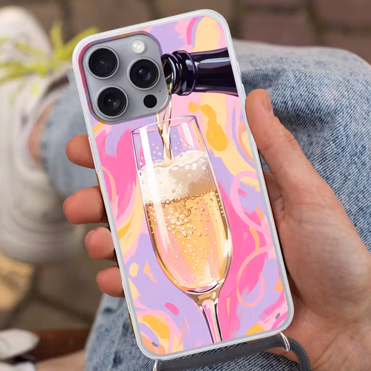 Drank - Inschenken - Feest - Abstract - Roze Hoesje iPhone 16 Pro Max met koord klein -sfeer3