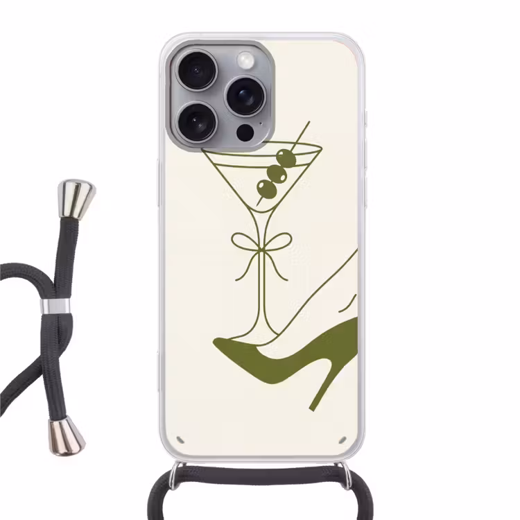 Drank - Martini - Hoge hak - Mode - Groen Hoesje iPhone 16 Pro Max met koord klein -3d