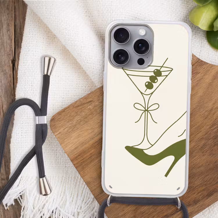 Drank - Martini - Hoge hak - Mode - Groen Hoesje iPhone 16 Pro Max met koord klein -sfeer4