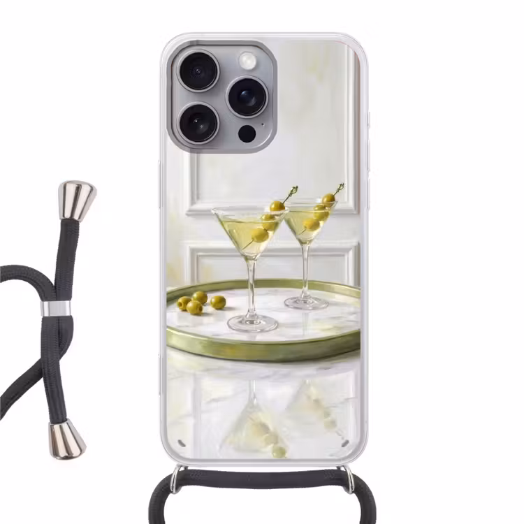 Drank - Martini - Olijven - Modern - Wit Hoesje iPhone 16 Pro Max met koord klein -3d