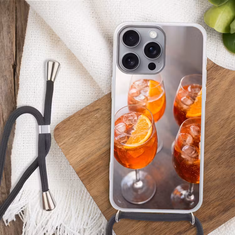 Drank - Sinaasappel - IJs - Zomer - Oranje Hoesje iPhone 16 Pro Max met koord klein -sfeer4