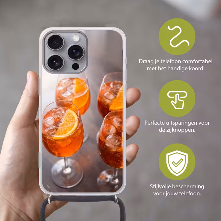 Drank - Sinaasappel - IJs - Zomer - Oranje Hoesje iPhone 16 Pro Max met koord klein -sfeer2_NL