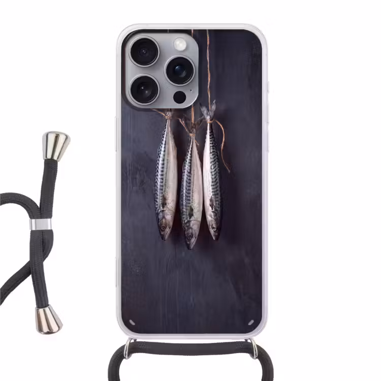 Telefoonhoesje met koord - Drie vissen - Touw - Drie vissen - Touw Hoesje iPhone 16 Pro Max met koord klein