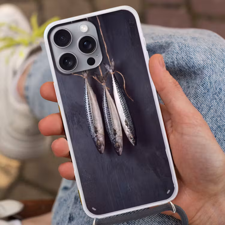 Telefoonhoesje met koord - Drie vissen - Touw - Drie vissen - Touw Hoesje iPhone 16 Pro Max met koord klein
