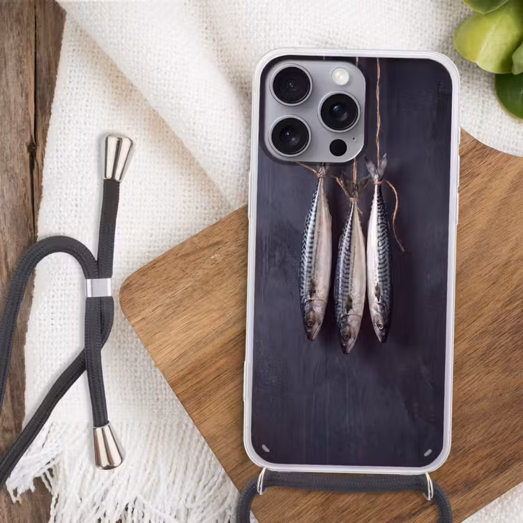 Telefoonhoesje met koord - Drie vissen - Touw - Drie vissen - Touw Hoesje iPhone 16 Pro Max met koord klein
