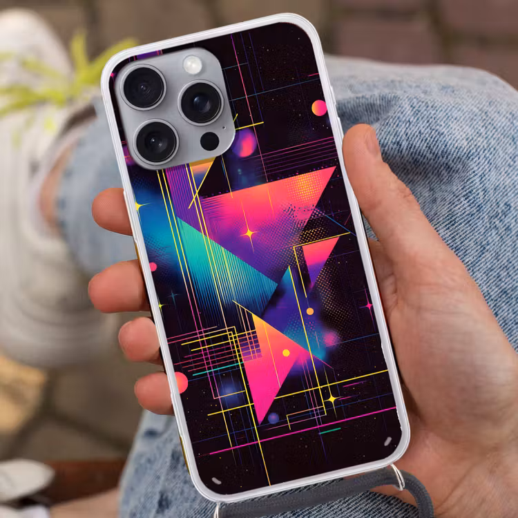 Driehoeken - Cirkels - Abstract - Sterren Hoesje iPhone 16 Pro Max met koord klein -sfeer3