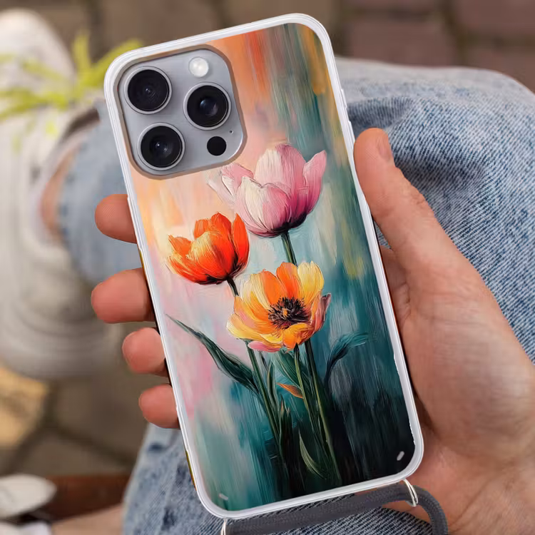 Dromerig - Bloemen - Verfijnde details Hoesje iPhone 16 Pro Max met koord klein -sfeer3