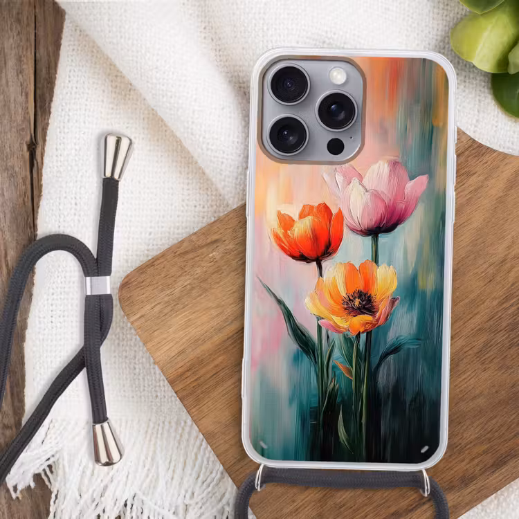 Dromerig - Bloemen - Verfijnde details Hoesje iPhone 16 Pro Max met koord klein -sfeer4