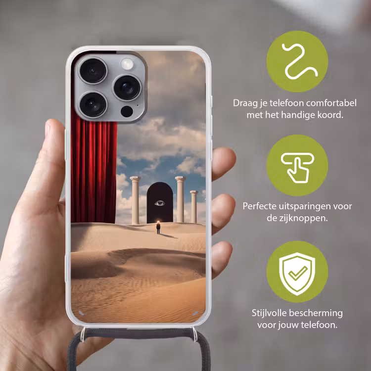 Telefoonhoesje met koord - Droom - Woestijn - Oog - Droom - Woestijn - Oog Hoesje iPhone 16 Pro Max met koord klein
