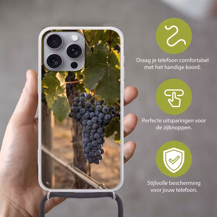 Druiven - Wijngaard - Zonlicht Hoesje iPhone 16 Pro Max met koord klein -sfeer2_NL