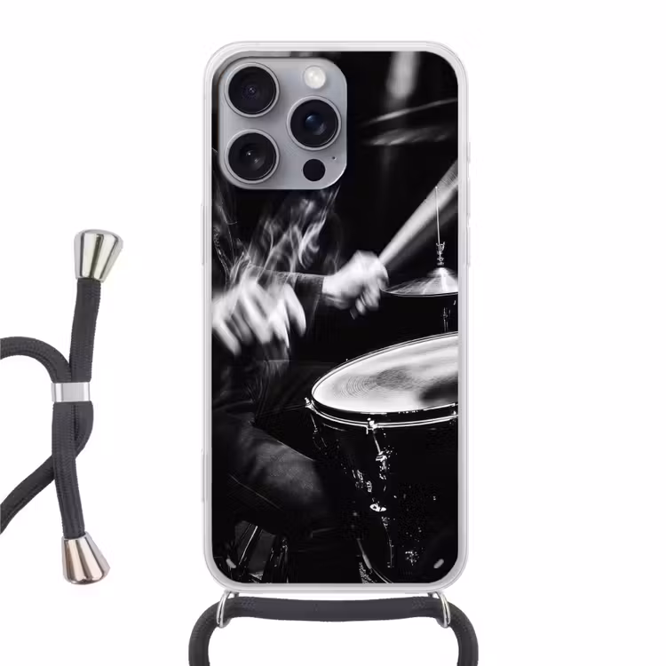 Drummer - Zwart - Drumstel Hoesje iPhone 16 Pro Max met koord klein -3d