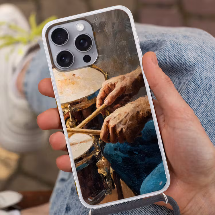 Drumstokken - Olieverf - Man Hoesje iPhone 16 Pro Max met koord klein -sfeer3