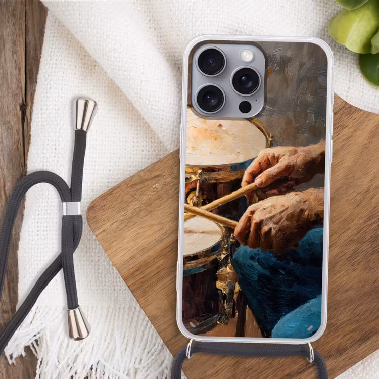 Drumstokken - Olieverf - Man Hoesje iPhone 16 Pro Max met koord klein -sfeer4