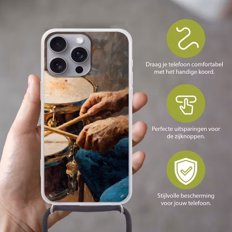 Drumstokken - Olieverf - Man Hoesje iPhone 16 Pro Max met koord klein -sfeer2_NL
