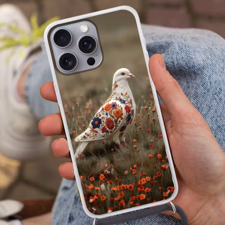 Duif - Bloemen - Natuur Hoesje iPhone 16 Pro Max met koord klein -sfeer3