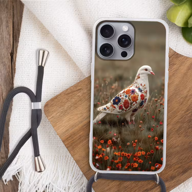 Duif - Bloemen - Natuur Hoesje iPhone 16 Pro Max met koord klein -sfeer4