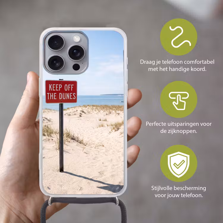 Duin - Bord - Kust - Landschap - Rood Hoesje iPhone 16 Pro Max met koord klein -sfeer2_NL