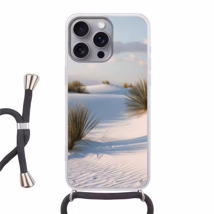 Duinen - Gras - Wolken - Beige Hoesje iPhone 16 Pro Max met koord klein -3d