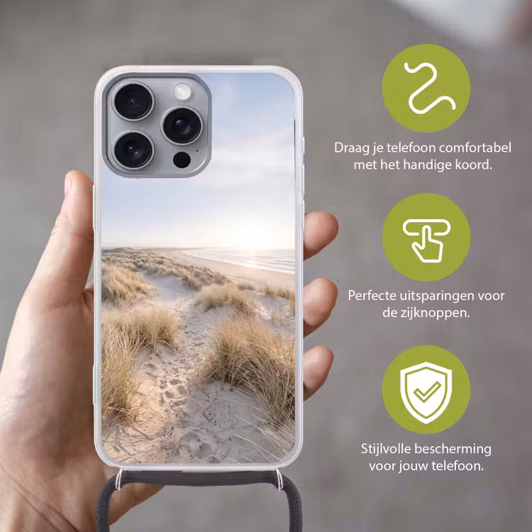 Duinen - Strand - Beige Hoesje iPhone 16 Pro Max met koord klein -sfeer2_NL