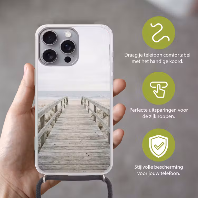 Duinen - Vlonder - Oceaan Hoesje iPhone 16 Pro Max met koord klein -sfeer2_NL