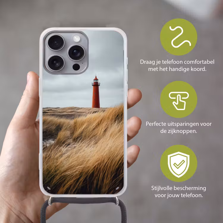 Duinen - Vuurtoren - Rood - Lucht Hoesje iPhone 16 Pro Max met koord klein -sfeer2_NL