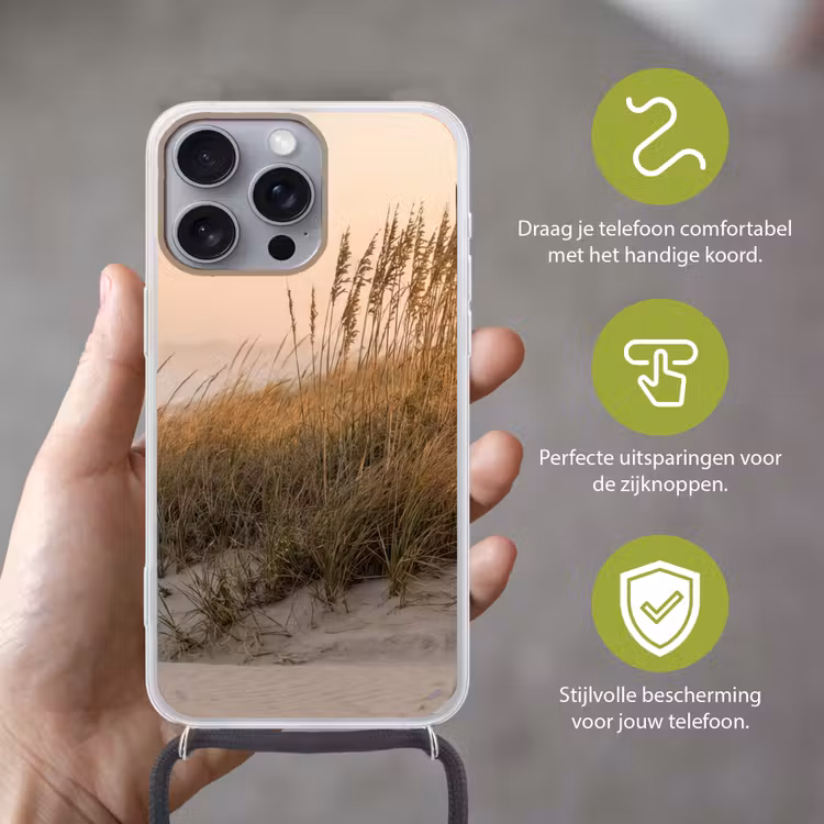 Duinlandschap - Zonsondergang - Strand Hoesje iPhone 16 Pro Max met koord klein -sfeer2_NL