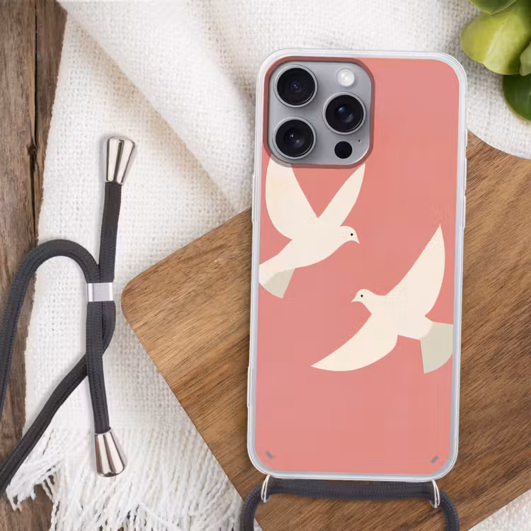 Duiven - Wit - Sierlijk Hoesje iPhone 16 Pro Max met koord klein -sfeer4