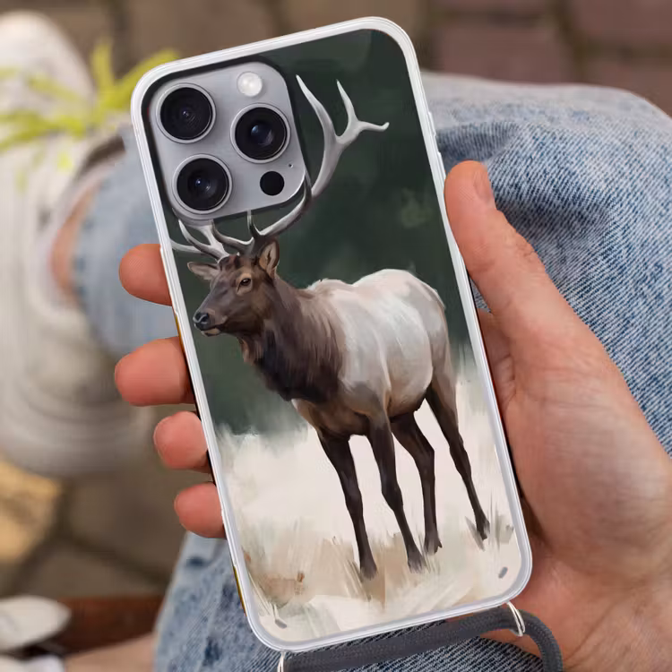 Edelhert - Gewei - Schildering - Rustiek Hoesje iPhone 16 Pro Max met koord klein -sfeer3