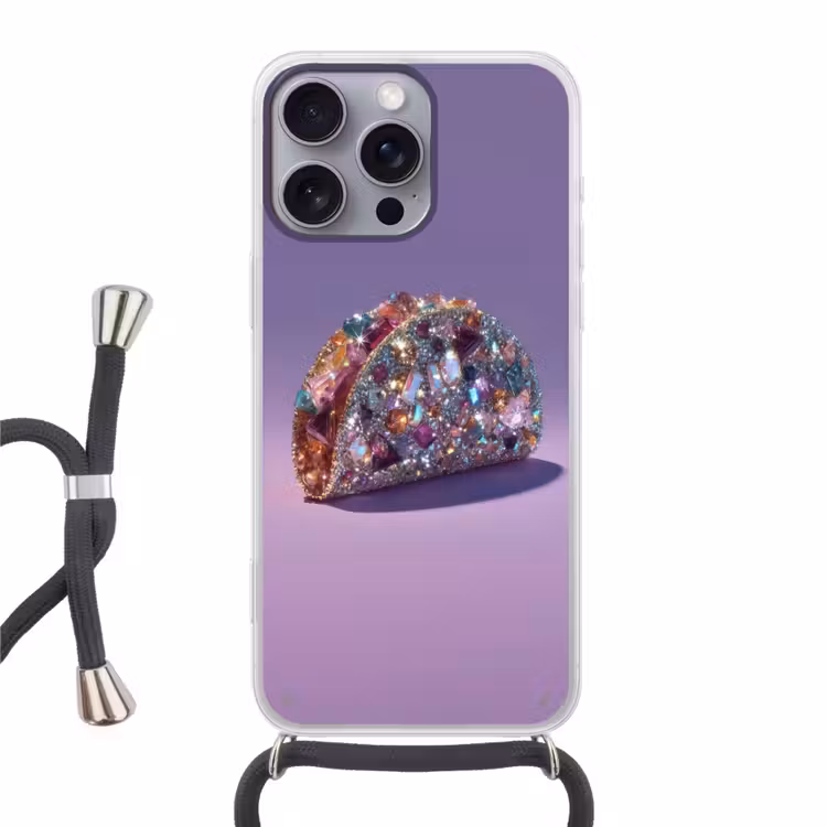 Edelstenen - Glitters - Paars - Kleurrijk Hoesje iPhone 16 Pro Max met koord klein -3d