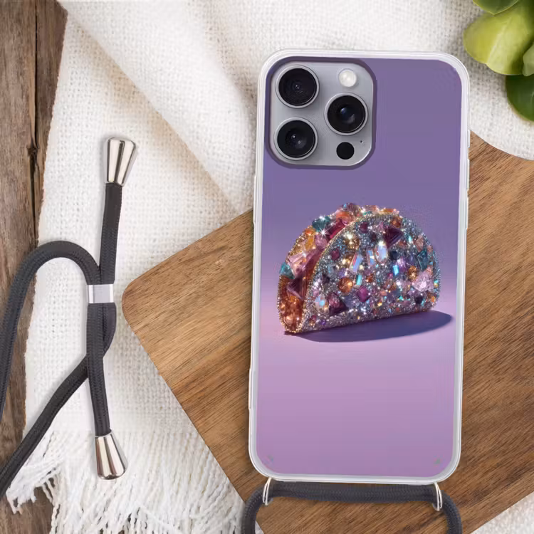 Edelstenen - Glitters - Paars - Kleurrijk Hoesje iPhone 16 Pro Max met koord klein -sfeer4