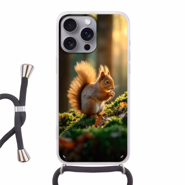 Eekhoorn - Nootje - Gras Hoesje iPhone 16 Pro Max met koord klein -3d