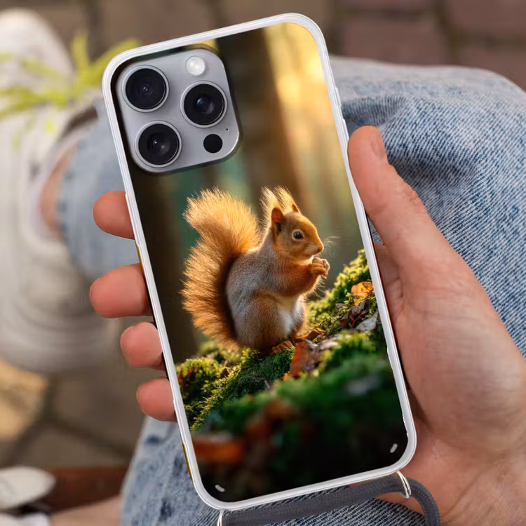 Eekhoorn - Nootje - Gras Hoesje iPhone 16 Pro Max met koord klein -sfeer3