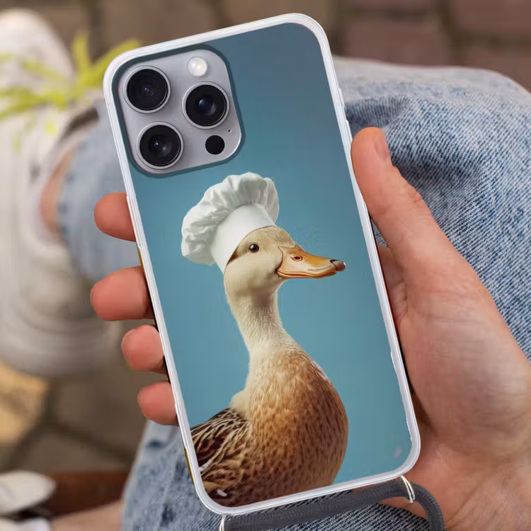 Eend - Koksmuts - Cute - Vogel Hoesje iPhone 16 Pro Max met koord klein -sfeer3