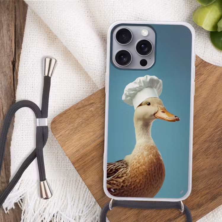 Eend - Koksmuts - Cute - Vogel Hoesje iPhone 16 Pro Max met koord klein -sfeer4